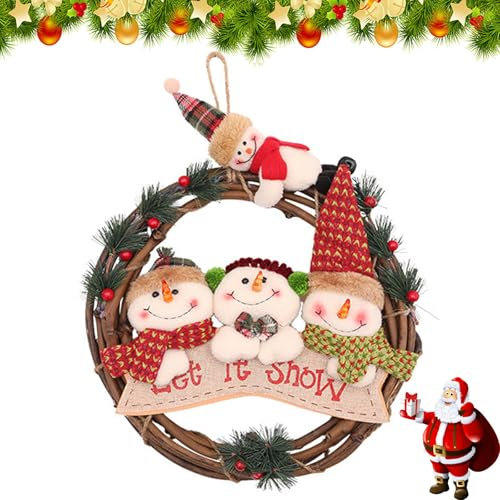 30cm Coronas Navideñas para Puertas, Corona Colgante de Muñeca Navidad, Nieve Muñeca Árbol de Ratán Adorno Colgante, para Puertas Navideñas, Ventanas, Chimeneas, Decoración de Salas de Estar (B)