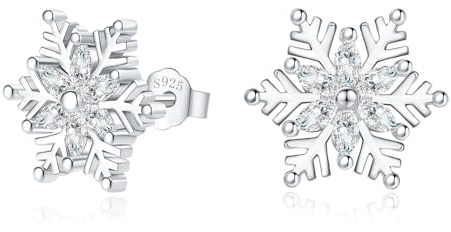 Estrellique 11mm Klein Schlafen Knorpel Weihnachts Ohrstecker, Silber Weihnachten Ohrringe Damen, 925 Sterling Silber Schneeflocke Ohrstecker Mit Zirkonia Zum Winter