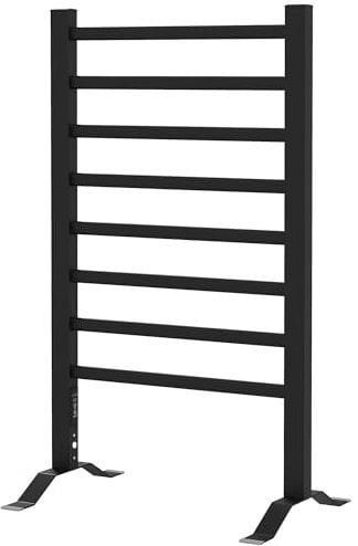 HOMCOM Scaldasalviette Elettrico da Terra o Parete 150W, Portasciugamani Riscaldato in Lega di Alluminio con 8 Barre e Timer da 2 o 4 Ore, 53x35x90 cm, Nero