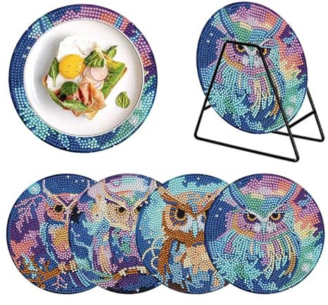 Platzdeckchen mit Eulen-Design, Diamant-Malerei, Tischset für Tischdekoration, 4 Stück