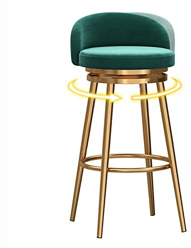 Moderner Barhocker mit Samtpolsterung, Rückenlehne und Metall-Fußstütze, Grün/Gold, ideal für Zuhause, Bar oder Esszimmer, 65 cm