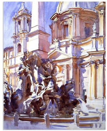 Hau3sh3a John Singer Sargent Paintings,Piazza Navona,Roma,Canvas Wall Art Pictures for Living Room Decor John Singer Sargent Art Prints 50x40cm(20x16in) poster