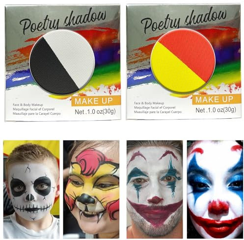 Peinture pour le visage et le corps-30g*2-Boîte individuelle professionnelle à base d'eau - Peinture pour le visage et le corps - Pour adultes et enfants -Carnaval-Noir + blanc rouge + jaune 2 pièces