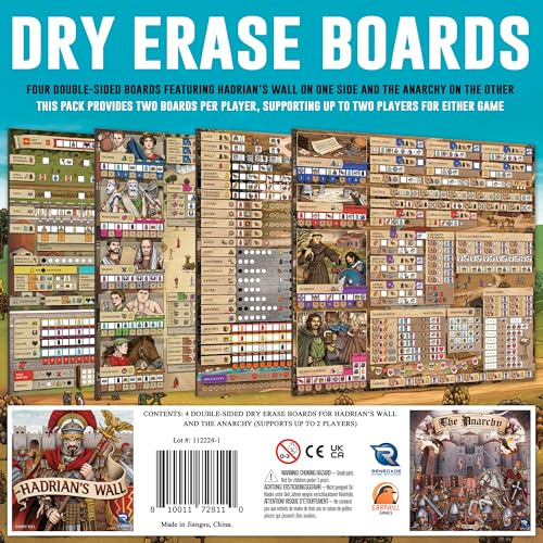 Renegade Games: Hadrian's Wall & The Anarchy - Dry Erase Boards - 4 doppelseitige wiederverwendbare Tafeln, Strategie-Euro-Spiel-Zubehörpaket, Garphill Games