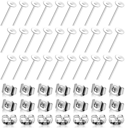 JJUNW 500 orecchini a perno in acciaio inox, con cuscinetto piatto, ipoallergenici, vuoti, per gioielli fai da te (4 mm)