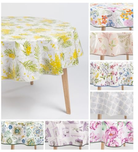 laro Tischdecke rund Ø 160 cm Mimose Gelb Weiß Premium Line
