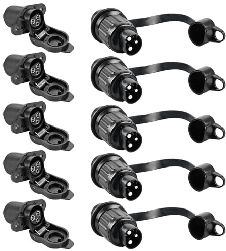 5 unidades de enchufe de 3 polos para remolque, 12 V, 3 pines, enchufe plano de tres polos, adaptador de tres polos para camiones, caravanas, tractores, remolques, maquinaria agrícola