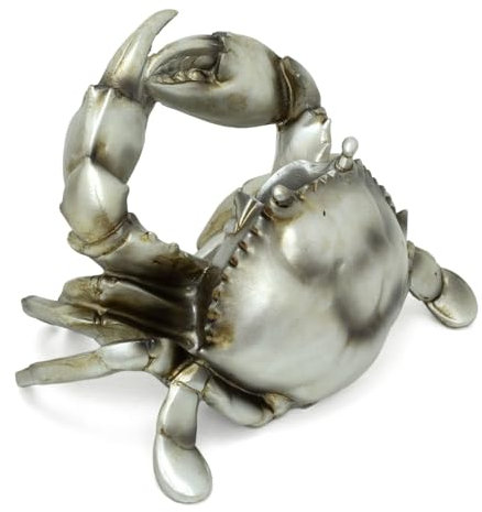 Silver Resin Crab Wine Holder | Nautical Tabletop Wine Rack for 750ml Bottle | Unique Bottle Display Stand for Coastal Homes- 20x15cm
