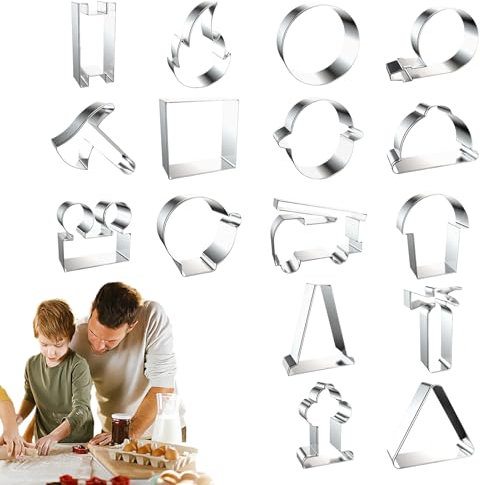 Krmoau Cookie Cutter - Moule en acier inoxydable - Lot de 16 emporte-pièces pour et adultes - Pour mariage, Noël, Pâques, Halloween, Saint-Valentin
