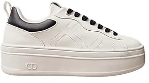 TWINSET Milano Leather Platform Sneakers with Logo Art. 252TCP024, white black, 8 UK