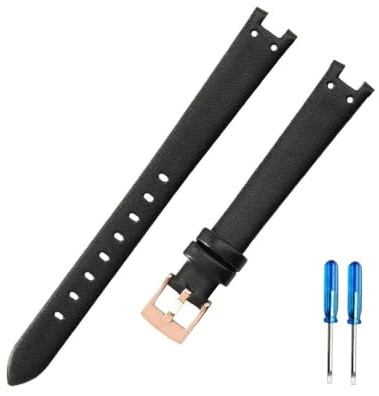 BWBVHRHZY Hochwertiges Damenarmband aus schwarzem Leder und konkaver Schnittstelle, passend for Anne Klein-Serie AK 1950/9442/9918/9168 mit Stahlschnalle(Black-Rose-K12)