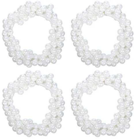 Perlen Haargummis 4 Stück, Weiß Haargummi Damen Pferdeschwanzhalter, Elastische Perle Scrunchies, Elegante Stilvolle Perle Haargummis für Frauen und Mädchen