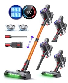 DP2 Aspirapolvere Senza Fili con Doppia Batteria, 45KPa/60Min/500W, Display LED, Asta Telescopica, Autoportante, LED Verde, Scopa Elettrica Senza Fili per Cappelli Di Animali/Tappeti/Pavimenti Duri