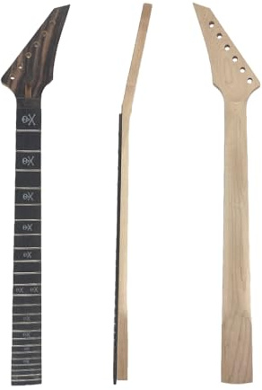 Conboxus Schwarzer E-Gitarrenhals, 24 Bünde, 64,8 cm, Ahorn-Palisander-Griffbrett, Gitarrenhals, Floyd-Rose, Feststellmutter, coole Einlage, Schraube an der Ferse (schwarz)