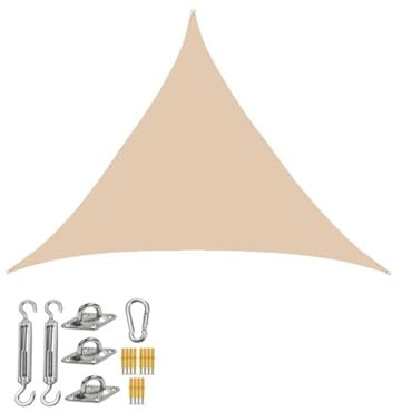 Sonnensegel Dreieckig Dreieckiger Sonnenschirm, wasserdichte Kerze, Wassergarten im Freien, Innenhof, Party, Strand, Campingpool(Beige Set,6x6x6m)