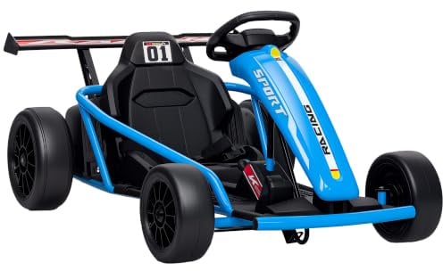 AIYAPLAY Kinder Elektro Gokart 24V 6-13km/h Drift Kart für 8-12 Jahre Blau | 2 Motorn, Verstellbarer Sitz, Driftmodus, Go Kart mit Sanft Start, Musik, Hupe, Kinderfahrzeug