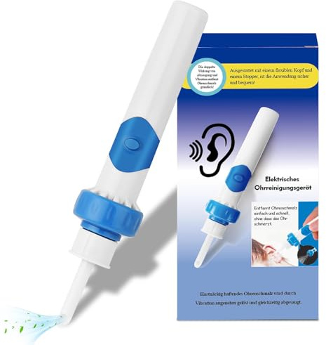 Ear Wax Removal, Ear Wax Vacuum Removal Kit,Soft and Comfortable Ear Suction Wax Remover Low Noise Electric Vacuum Ear Cleaner for Adults and Children,Includes 2 Silicone Replacement Heads-Light Blue