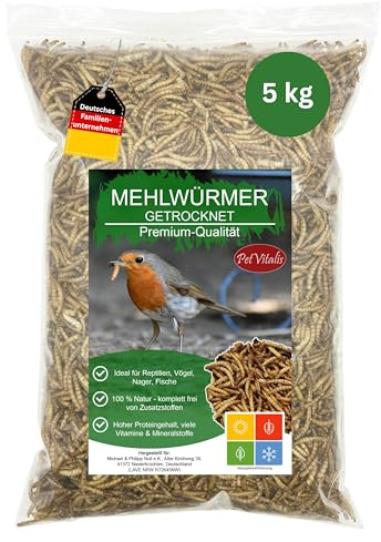 Mjölmaskar torkad 5 kg – premiumfoder för vilda fåglar, tillägg till fågelmat – proteinrikt mellanmål för fisk, reptiler och gnagare – året runt foder för igelkottar och ekorrar