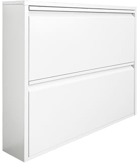 Brigros - Scarpiera Metallica Emy 2 Ante a Ribalta Bianca RAL9010, Mobile Salvaspazio Porta Scarpe in Metallo per Ingresso Camera e Corridoio, 80x14,2x70,5 cm