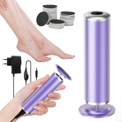 Râpe Pieds Électrique, Ponceuse Pied avec 60 Tampons de Remplacement Violet | Puissante Anti-Callosités, 0 et 1200 tr/min, Plusieurs Vitesses Réglables, Soin Des Pieds Doux & Efficace, pour Femmes Hommes