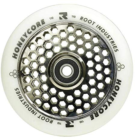 Root Industrie Air Honeycore 110mm Stunt-Scooter Rolle + Fantic26 Sticker (Chrome/Pu Weiss)