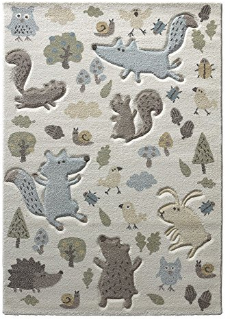Sigikid I Moderner Kurzflor Kinderteppich, Kinderzimmer für Mädchen & Jungen I Forest I SK-21965-060 I Weiß Taupe Grau Grün Gelb I (133 x 200 cm)