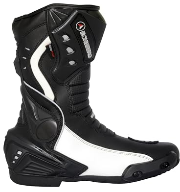Bohmberg Stivali da Moto, Stivali Sportivi in Pelle, Pelle Resistente Idrorepellente con Protezioni Fisse/Design Molto Cool/urbano, motociclista - 44