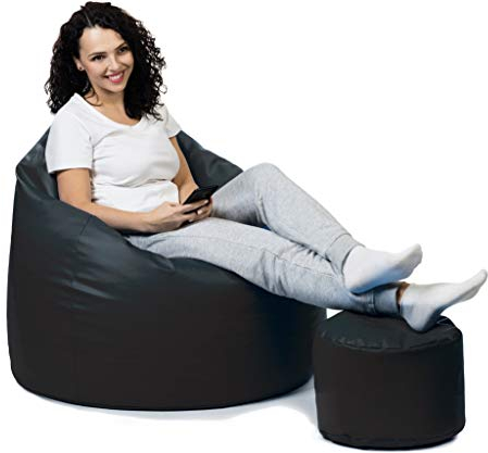 sunnypillow Premium XL Sitzsack mit Hocker Outdoor & Indoor mit 160L Styropor Füllung Sessel für Kinder & Erwachsene Sitzkissen Sofa Beanbag viele Farben zur Auswahl Schwarz