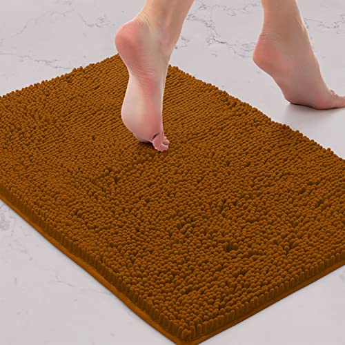 LuxUrux Bath Mat-Extra-Soft Plush Bath Shower Bathroom Rug, 1'' Chenille Microfiber Material, Super Absorbent Shaggy Bath Rug (Pumpkin, 42 x 60 cm)
