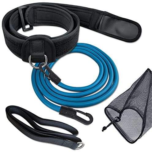 UCEDER Swim Belt Swim Training Belt with 2.2M Bungee Cord Adjustable Swim Tether for Swim in Place Swimming Pool Trainer Belt for Stationary Harness Aquatic Resistance Water Exercise (Black)