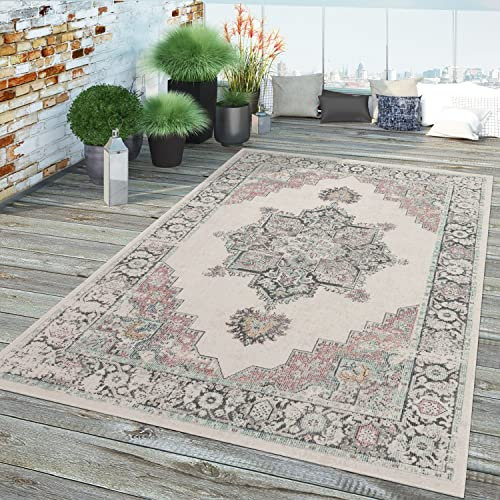TT Home Wohnzimmer Teppich Kurzflor Wohnzimmerteppich Marokkanisch Vintage Bordüre, Farbe:Creme 2, Größe:200x280 cm