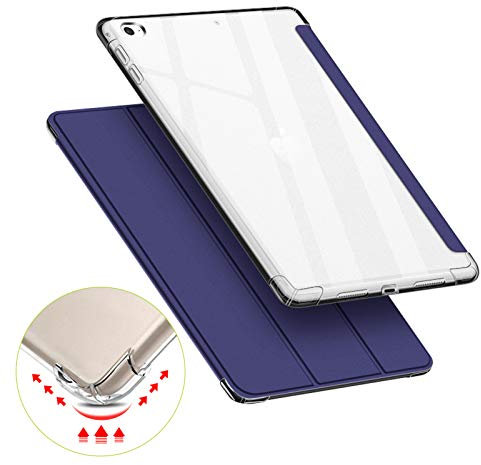 VAGHVEO iPad Mini 4/5 7.9 Inch Case, Flexible Soft Transparent TPU Protective Shockproof Back Cover, Tri-fold Stand Smart Shell Resistant Clear Cases for Apple iPad Mini 4 & iPad Mini 5, Navy Blue