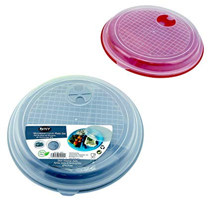 Dependable Industries inc. Essentials 2-Pack Microwave Lunch Plates with Lids – 3-Section BPA-Free Plastic – Vented, Dishwasher Safe – Meal Prep, Office, School Use – Assorted Colors