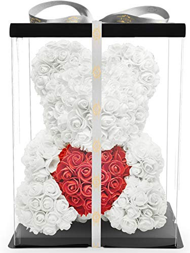 NADIR Orso con rose a forma di orsetto con scatola regalo, regalo di compleanno per donne, regalo per fidanzata per compleanno, anniversario, orsacchiotto di rosa, regalo di anniversario di matrimonio