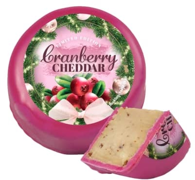 Limited Edition! Cranberry Cheese Truckle (200g) Wax Coated. Cheddar Cheese. Festive Cheese. Cranberry. Cheese Wheel. Cheese Gifts. Fruity Cheese. Christmas Cheese. Cheeseboard Cheddar.