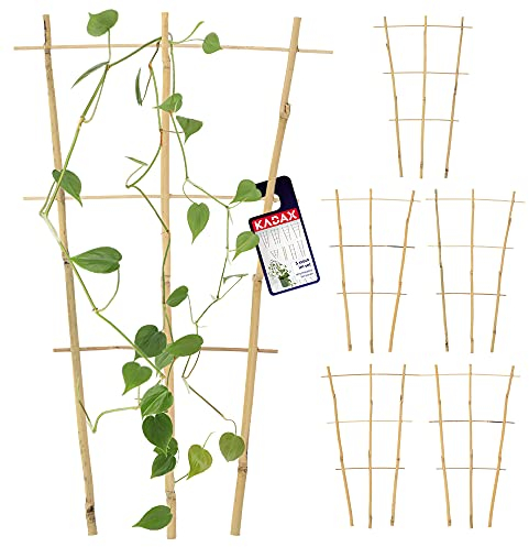 KADAX Lot de 5 échelles en bambou pour fleurs, support de plantes de jardin en bois de bambou, treillis pour plantes grimpantes, treillis en forme de V, aide à l'escalade (H : 45 cm, triple)