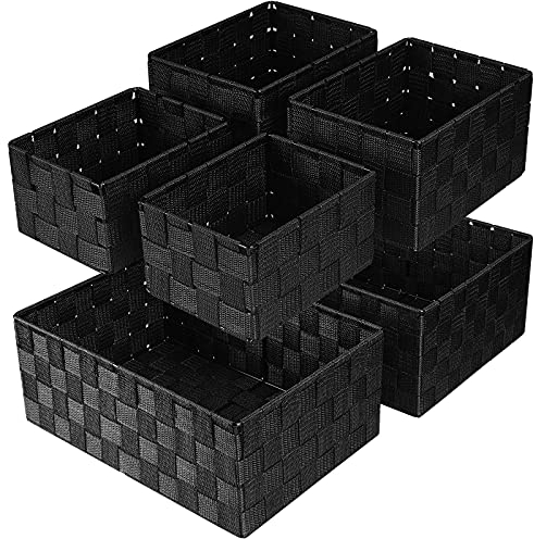 Uvellgift Aufbewahrungskorb 34,4cm, 6er-Set Stapelbare Mehrzweck-Korb Aufbewahrung, Körbe Aufbewahrung zum Aufbewahrung und Organisieren von Badzimmer/Küche/Zimmer/Handtücher (Schwarz)