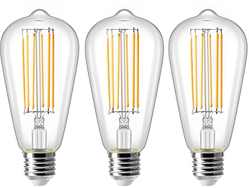 ZIKEY Vintage Edison Birne, 10W ST64 E27 LED Lampe, Ersetzt 100W, 1000LM Warmweiß 2700K, Nicht Dimmbar, AC220-240V, 3er Pack