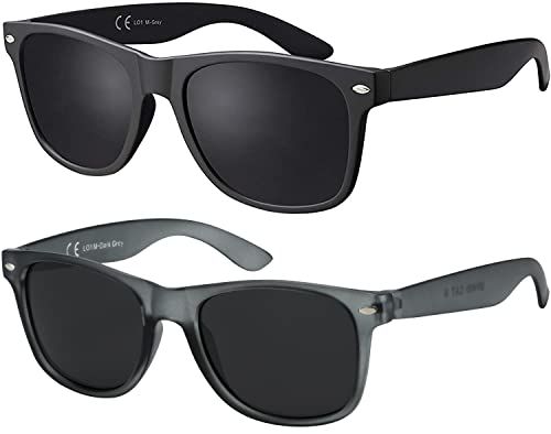 La Optica B.L.M. Herren Sonnenbrille UV400 Damen Unisex Retro Vintage - Set Matt Schwarz, Dunkelgrau Transparent - Gläser Grau