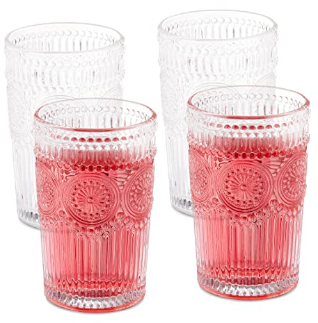 Relaxdays Trinkgläser, 4er Set, 400 ml, Vintage Gläser Wasser, Saft, Limo, spülmaschinenfest, Wassergläser, transparent, 13 x 8 cm