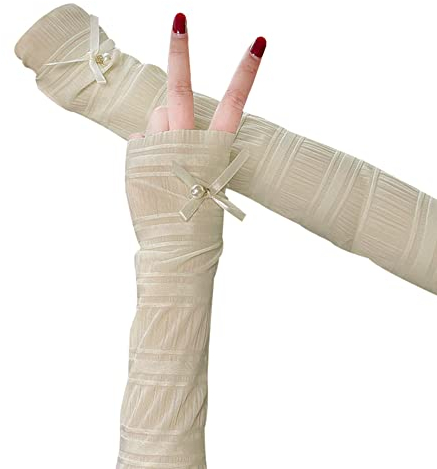 Uposao Spitze Fingerlose Handschuhe,UV-Sonnenschutz Spitze Perle Armstulpen Elastische Atmungsaktiv Sommer Armstulpe Handstulpen Fahrradhandschuhe für Frauen Radsport Golf Radfahren für Damen,Beige