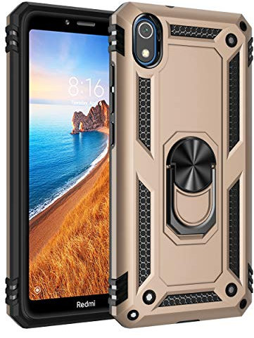 yanzi Compatible avec XiaoMi Redmi 7A Téléphone Coque(Or)+3D Verre Trempé[Militaire-Antichoc]-[Support] Bumper Protection Case Robuste Housse Étui pour XiaoMi Redmi 7A-2019