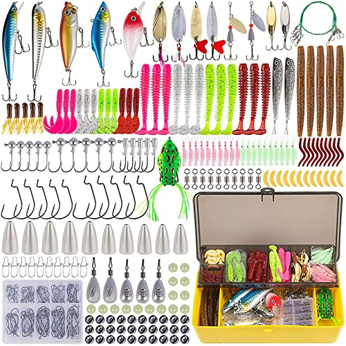 RoseFlower Angelköder Set Gummifische Angeln Köder Kunstköder Gummiköder Kit Inklusive Angelhaken, Würmer, Spinner, Höhenhaken, Führer - Süßwasser Salzwasser Eisangeln Fliegenfischen Fischen Geschenk