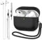 BEAUDOM Custodia in silicone per AirPods Pro 2 [USB-C e ricarica wireless] con penna di pulizia e nastro di supporto (nero)