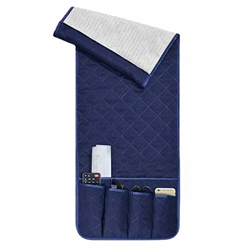 Armchair Remote Control Holder, Sofa Armrest Organizer for Books, Bedside Storage Organizer with 5 Pockets for Storing Small Items, Linen Armchair Recliner Accessories - Blue