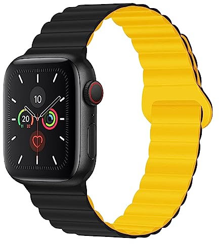 BolYel Compatible con Correa Apple Watch 41mm 40mm 38mm,Correa magnetica de silicona compatible con Apple Watch Series 9 8 7 SE 6 5 4 3 2 1,Negro Amarillo