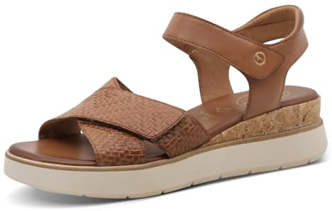 Tamaris Comfort Damen Sandalen flach aus Leder mit Klettverschluss, Braun (Nut), 40 EU