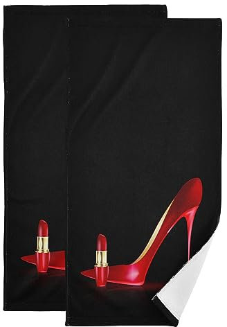 KENADVI Handtücher für Badezimmer, Küche, Set mit 2 High Heels, Lippenstift, modern, modisch, weich, saugfähig, Küchentuch, dekorative Badetücher für Bad, Gäste, Dusche, Gesicht, Haare, 35,6 x 71,1