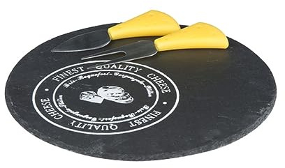 Mojawo 3er Set Käsebrett Käseplatte Schiefer Servierbrett Schneidebrett Käsemesser rund Servierplatte Ø23cm