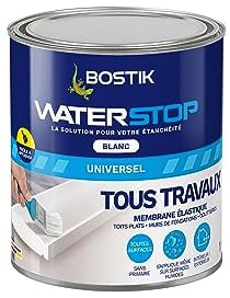 Bostik Waterstop – Membrane d'Étanchéité – Étanchéité Immédiate, Sans Primaire, Tous Matériaux – Réparation de Fuites, Infiltrations, Fissures – Résistant UV et Intempéries – Blanc – Pôt 1 kg
